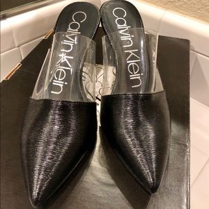 Calvin Klein Graycie Clear & Black Leather Mules